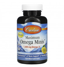 Carlson Labs, Maximum Omega Minis, Natural Lemon Flavor, 1,000 mg, 120 Mini Softgels