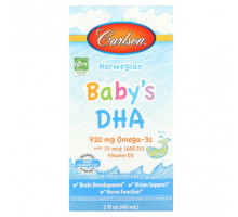 Детское здоровье Carlson, Baby's DHA, 1,100 mg Omega-3s with Vitamin D3, 2 fl oz (60 ml)