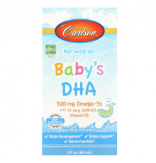 Детское здоровье Carlson, Baby's DHA, 1,100 mg Omega-3s with Vitamin D3, 2 fl oz (60 ml)