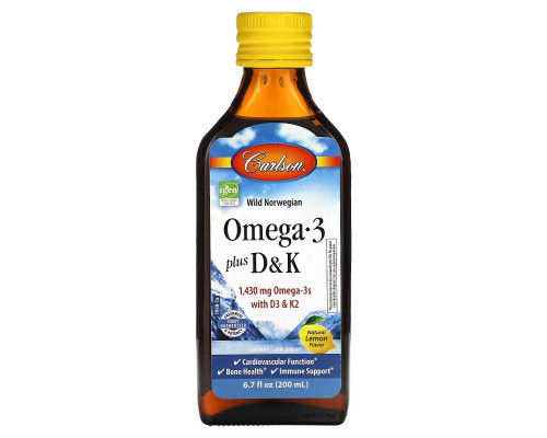 Carlson, Omega 3 Plus D & K, Natural Lemon, 1,430 mg , 6.7 fl oz (200 ml) Carlson, Omega 3 Plus D & K, Natural Lemon, 1,430 mg , 6.7 fl oz (200 ml)