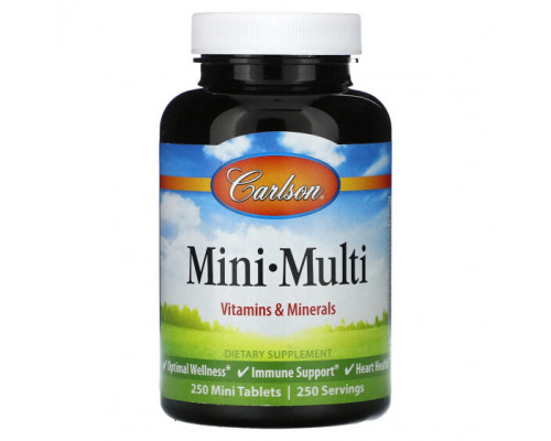 Витаминно-минеральные комплексы Carlson, Mini Multi, 250 мини-таблеток Витаминно-минеральные комплексы Carlson, Mini Multi, 250 мини-таблеток