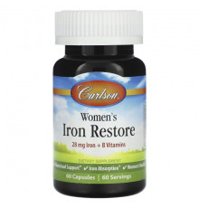 Железо Carlson, Womens Iron Restore, 28 mg Iron + B Vitamins, 60 Capsules
