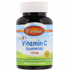 Carlson Labs, Kid's Vitamin C Gummies, Natural Orange Flavor, 125 mg, 60 Vegetarian Gummies