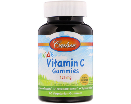Carlson Labs, Kid's Vitamin C Gummies, Natural Orange Flavor, 125 mg, 60 Vegetarian Gummies Carlson Labs, Kid's Vitamin C Gummies, Natural Orange Flavor, 125 mg, 60 Vegetarian Gummies