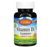Carlson Labs, Жевательные таблетки с витамином D3, Вкус натуральных фруктов, 1 000 МЕ, 60 жевательных таблеток