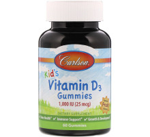 Carlson Labs, Kid's Vitamin D3 Gummies, 1,000 IU (25 mcg), Natural Fruit Flavors, 60 Gummies