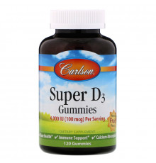 Carlson Labs, Super D3 Gummies,  Natural Fruit Flavors, 100 mcg (4,000 IU), 120 Gummies