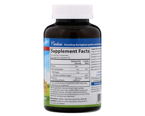 Carlson Labs, Super D3 Gummies, Natural Fruit Flavors, 100 mcg (4,000 IU), 120 Gummies Carlson Labs, Super D3 Gummies, Natural Fruit Flavors, 100 mcg (4,000 IU), 120 Gummies