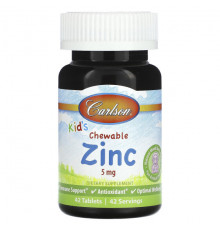 Цинк Carlson, Kid's Chewable Zinc, натуральная ягодная смесь, 5 мг, 42 таблетки