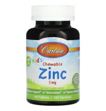Цинк Carlson, Kid's Chewable Zinc, натуральная ягодная смесь, 5 мг, 160 таблеток