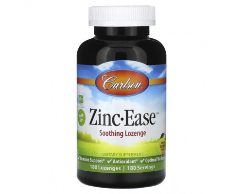 Цинк Carlson, Zinc-Ease, успокаивающие пастилки, натуральный лимон, 180 пастилок Цинк Carlson, Zinc-Ease, успокаивающие пастилки, натуральный лимон, 180 пастилок