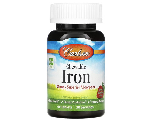 Carlson, Chewable Iron, Strawberry, 30 mg, 60 Tablets Carlson, Chewable Iron, Strawberry, 30 mg, 60 Tablets