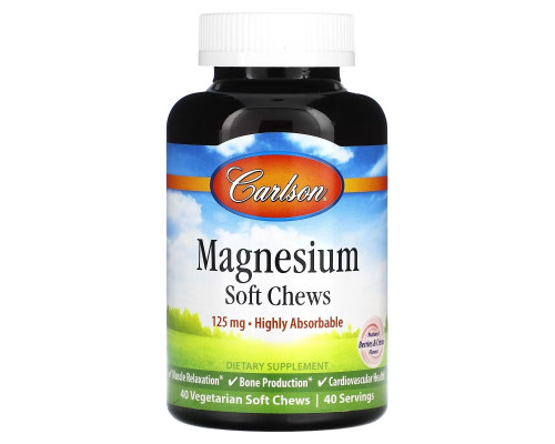 Carlson, Magnesium, Natural Berries & Creme, 125 mg, 40 Vegetarian Soft Chews Carlson, Magnesium, Natural Berries & Creme, 125 mg, 40 Vegetarian Soft Chews
