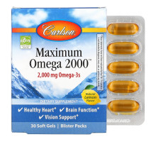 Carlson Labs, Maximum Omega 2000, Natural Lemon, 2,000 mg, 30 Softgels