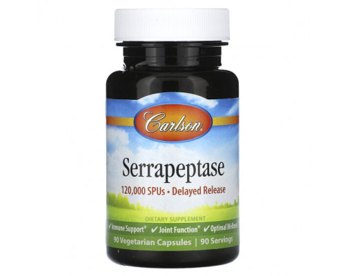 Пищеварительные ферменты Serrapeptase, Delayed Release, 120,000 SPUs, 90 Vegetarian Capsules Пищеварительные ферменты Serrapeptase, Delayed Release, 120,000 SPUs, 90 Vegetarian Capsules