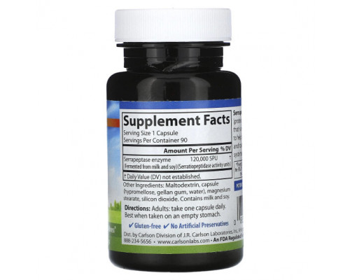 Пищеварительные ферменты Serrapeptase, Delayed Release, 120,000 SPUs, 90 Vegetarian Capsules Пищеварительные ферменты Serrapeptase, Delayed Release, 120,000 SPUs, 90 Vegetarian Capsules