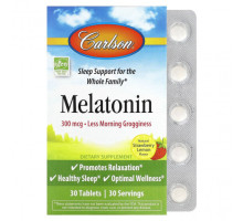 БАДы Carlson, Melatonin, Natural Strawberry Lemon, 300 mcg, 30 Tablets