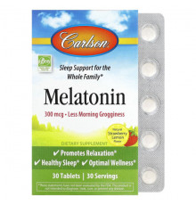 БАДы Carlson, Melatonin, Natural Strawberry Lemon, 300 mcg, 30 Tablets