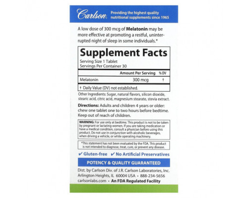 БАДы Carlson, Melatonin, Natural Strawberry Lemon, 300 mcg, 30 Tablets БАДы Carlson, Melatonin, Natural Strawberry Lemon, 300 mcg, 30 Tablets