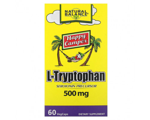 Для здорового сна Natural Balance, Happy camper, L-триптофан, 500 мг, 60 растительных капсул Для здорового сна Natural Balance, Happy camper, L-триптофан, 500 мг, 60 растительных капсул