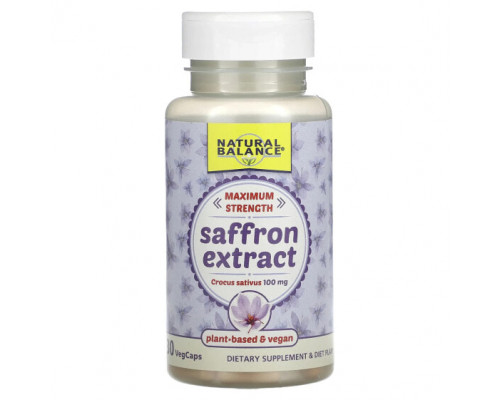 Имбирь и куркума Natural Balance, Экстракт шафрана, максимальная эффективность, 100 мг, 30 растительных капсул Имбирь и куркума Natural Balance, Экстракт шафрана, максимальная эффективность, 100 мг, 30 растительных капсул
