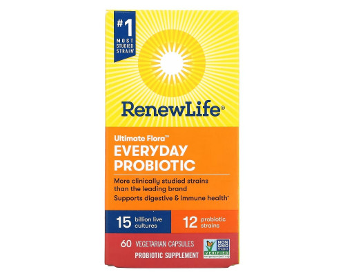 Renew Life, Ultimate Flora Everyday Probiotic, 15 Billion CFU, 60 Vegetarian Capsules Renew Life, Ultimate Flora Everyday Probiotic, 15 Billion CFU, 60 Vegetarian Capsules