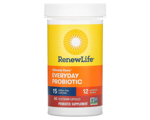 Renew Life, Ultimate Flora Everyday Probiotic, 15 Billion CFU, 60 Vegetarian Capsules Renew Life, Ultimate Flora Everyday Probiotic, 15 Billion CFU, 60 Vegetarian Capsules