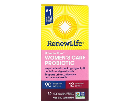 Renew Life, Ultimate Flora, Women's Care Probiotic, 90 Billion Live Cultures, 30 Vegetarian Capsules Renew Life, Ultimate Flora, Women's Care Probiotic, 90 Billion Live Cultures, 30 Vegetarian Capsules