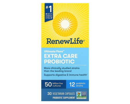 Renew Life, Extra Care, Ultimate Flora Probiotic, 50 Billion Live Cultures, 30 Vegetarian Capsules Renew Life, Extra Care, Ultimate Flora Probiotic, 50 Billion Live Cultures, 30 Vegetarian Capsules