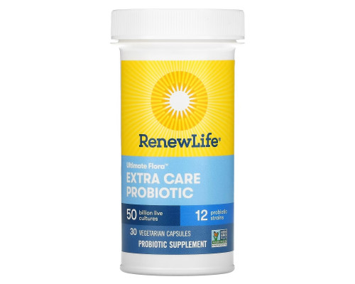 Renew Life, Extra Care, Ultimate Flora Probiotic, 50 Billion Live Cultures, 30 Vegetarian Capsules Renew Life, Extra Care, Ultimate Flora Probiotic, 50 Billion Live Cultures, 30 Vegetarian Capsules