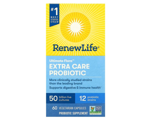 Renew Life, Extra Care, Ultimate Flora Probiotic, 50 Billion Live Cultures, 60 Vegetarian Capsules Renew Life, Extra Care, Ultimate Flora Probiotic, 50 Billion Live Cultures, 60 Vegetarian Capsules