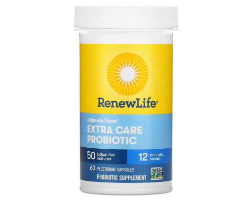 Renew Life, Extra Care, Ultimate Flora Probiotic, 50 Billion Live Cultures, 60 Vegetarian Capsules Renew Life, Extra Care, Ultimate Flora Probiotic, 50 Billion Live Cultures, 60 Vegetarian Capsules