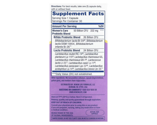 Renew Life, Ultimate Flora, Women's Vaginal Probiotic, 50 Billion, 30 Vegetarian Capsules Renew Life, Ultimate Flora, Women's Vaginal Probiotic, 50 Billion, 30 Vegetarian Capsules