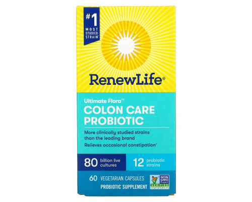 Renew Life, Ultimate Flora Colon Care Probiotic, 80 млрд КОЕ, 60 вегетарианских капсул Renew Life, Ultimate Flora Colon Care Probiotic, 80 млрд КОЕ, 60 вегетарианских капсул