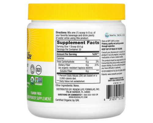 Renew Life, Completely Clear Organic Prebiotic Fiber, 7 oz (198 g) Renew Life, Completely Clear Organic Prebiotic Fiber, 7 oz (198 g)