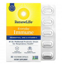 Renew Life, Everyday Immune, Probiotics, Zinc & Vitamin C, 30 Vegetarian Capsules