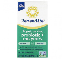 Для пищеварительной системы Renew Life, Digestive Duo Probiotic + Enzymes, 30 вегетарианских капсул