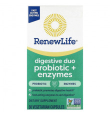 Для пищеварительной системы Renew Life, Digestive Duo Probiotic + Enzymes, 30 вегетарианских капсул