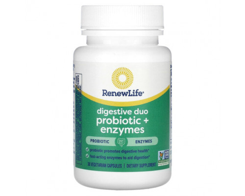 Для пищеварительной системы Renew Life, Digestive Duo Probiotic + Enzymes, 30 вегетарианских капсул Для пищеварительной системы Renew Life, Digestive Duo Probiotic + Enzymes, 30 вегетарианских капсул