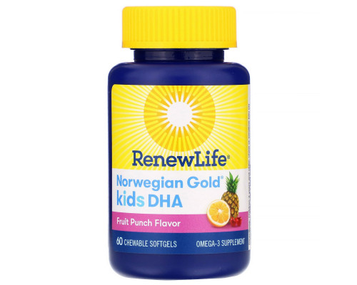 Renew Life "Норвежское золото" ДГК для детей фруктовый вкус 60 жевательных мягких капсул Renew Life "Норвежское золото" ДГК для детей фруктовый вкус 60 жевательных мягких капсул