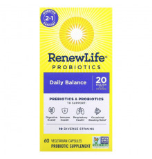 Для пищеварительной системы Renew Life, Пробиотики, Daily Balance, 60 вегетарианских капсул