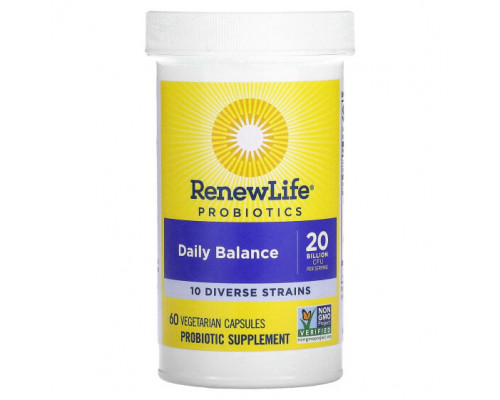 Для пищеварительной системы Renew Life, Пробиотики, Daily Balance, 60 вегетарианских капсул Для пищеварительной системы Renew Life, Пробиотики, Daily Balance, 60 вегетарианских капсул