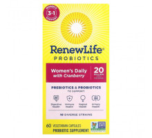 Пребиотики и пробиотики Renew Life, Пробиотики, ежедневный прием для женщин с клюквой, 20 млрд КОЕ, 60 вегетарианских капсул
