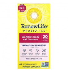 Пребиотики и пробиотики Renew Life, Пробиотики, ежедневный прием для женщин с клюквой, 20 млрд КОЕ, 60 вегетарианских капсул