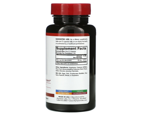 Olympian Labs, Zinc, 30 mg , 100 Capsules Olympian Labs, Zinc, 30 mg , 100 Capsules