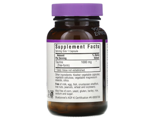 Bluebonnet Nutrition, Таурин, 1000 мг, 50 капсул в растительной оболочке Bluebonnet Nutrition, Таурин, 1000 мг, 50 капсул в растительной оболочке