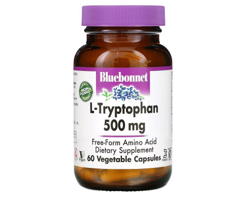 Bluebonnet Nutrition, L-триптофан, 500 мг, 60 капсул в растительной оболочке Bluebonnet Nutrition, L-триптофан, 500 мг, 60 капсул в растительной оболочке