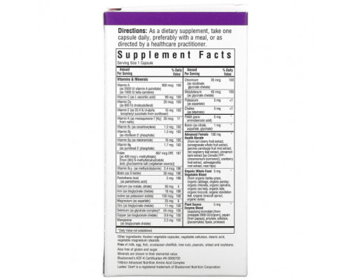 Женское здоровье Bluebonnet Nutrition, Ladies 'ONE, цельнопищевой комплекс, 60 растительных капсул Женское здоровье Bluebonnet Nutrition, Ladies 'ONE, цельнопищевой комплекс, 60 растительных капсул