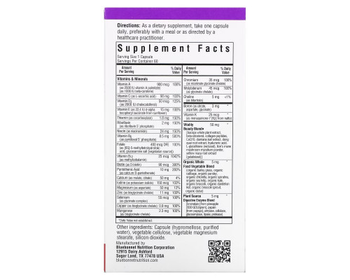 Bluebonnet Nutrition, Ladies One, Whole Food-Based Multiple, 40+, 60 Vegetable Capsules Bluebonnet Nutrition, Ladies One, Whole Food-Based Multiple, 40+, 60 Vegetable Capsules