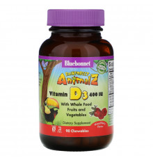 Bluebonnet Nutrition Super Earth Rainforest Animalz Vitamin D3 Mixed Berry 400 IU 90 Chewable Tablets